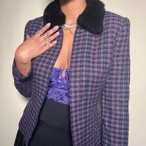 Kasper & Company Tweed Jacket in Purple w/Detachable Collar in Size 4